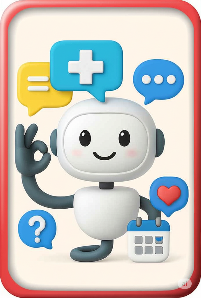 Robot amigable de IA con burbujas de diálogo y calendario